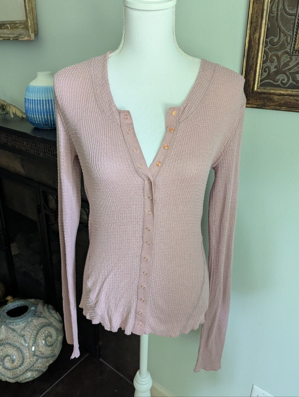 Intimately Free People Large Going Places Cardi Top Snap Button RosePink Thermal